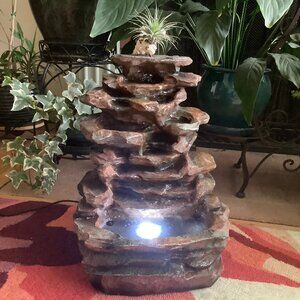 EUC Sunnydaze Decor - Soothing Rock Falls - Lighted Tabletop Fountain - Corded